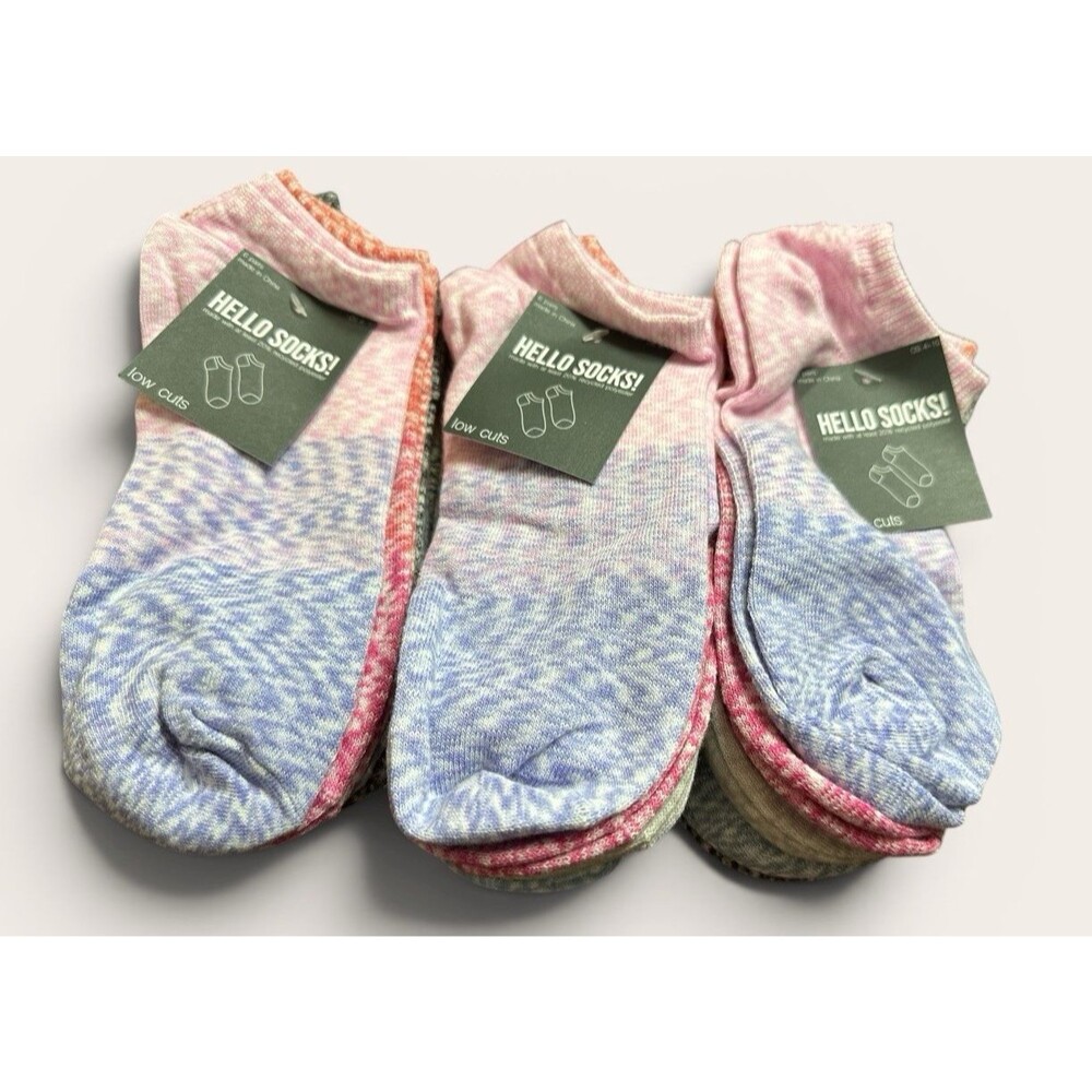 NWT Hello Socks Women's Low Cut Ankle Socks Size 4-10  Set=6 pair Lot of 3 Sets
